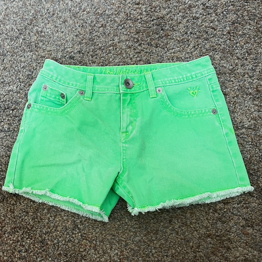 ⭐️EUC - Justice - Neon Green Denim Jean Shorts Girls Size 12R